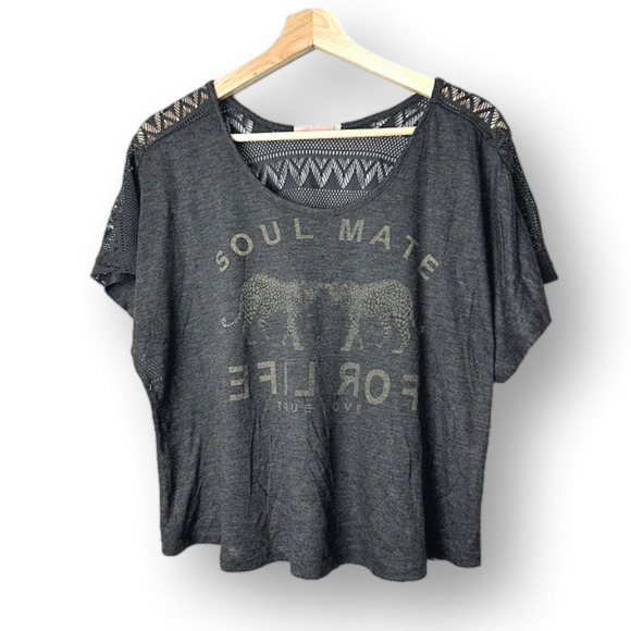 Ardene Soulmate For Life Two Leopards Back Mesh Design Gray Women's T-shirt - Picture 1 of 8